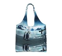 Sac fourre-tout réutilisable en toile avec imprimé pingouins prenant des photos pour femmes, grand sac de gym en toile, sac à main de shopping portable