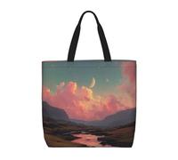 Sac fourre-tout réutilisable en toile avec imprimé River and The Great Sky pour femme, grande pochette en toile portable avec poche intérieure