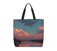 Sac fourre-tout réutilisable en toile avec imprimé River and The Great Sky pour femme, grande pochette en toile portable avec poche intérieure
