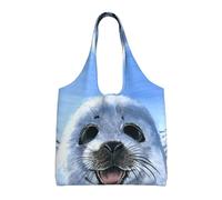 Sac fourre-tout réutilisable en toile avec motif phoque du Groenland pour femme - Grande pochette en toile portable