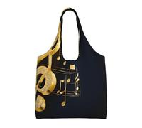 Sac fourre-tout réutilisable en toile avec note de musique dorée et étoile tombée, pour femme, grande pochette de sport en toile, sac à main portable