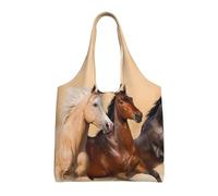 Sac fourre-tout réutilisable en toile avec trois chevaux qui courent à la course pour femme, grande pochette de sport en toile, sac à main de shopping portable