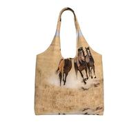 Sac fourre-tout réutilisable en toile avec trois chevaux qui courent à la course pour femme, grande pochette de sport en toile, sac à main de shopping portable