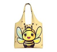 Sac fourre-tout réutilisable en toile d'abeille jaune - Sac fourre-tout de grande capacité pour femme - Lavable en machine, noir, Taille unique