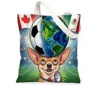 Sac fourre-tout réutilisable en toile pour faire ses courses en forme de chien chihuahua de football, 33 x 38,1 cm, sac d'épicerie réutilisable pour femme, motif sportif esthétique, cadeau décoratif