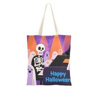Sac fourre-tout réutilisable en toile pour femme avec poches et poignées Motif squelette de dessin animé Halloween Cadeau de mariage