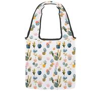 Sac fourre-tout réutilisable en toile pour femme, motif cactus succulents, plantes grasses, lavables et respectueux de l'environnement, Multicolore 01., 14.1x14.9in/36x38cm
