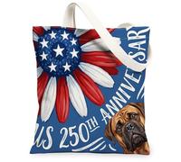 Sac fourre-tout réutilisable en toile pour le 250e anniversaire de mariage Bullmastiffs 33 x 38 cm, 4 juillet indépendance pour femme, motif plage patriotique, peinture esthétique, cadeau
