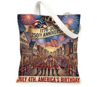 Sac fourre-tout réutilisable en toile pour le 250e anniversaire de mariage - Motif bouledogue français - 33 x 38 cm - 4 juillet - Pour femme - Peinture esthétique patriotique