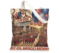Sac fourre-tout réutilisable en toile pour le 250e anniversaire de mariage, motif chat Devon Rex, 33 x 38,1 cm, 4 juillet indépendance, sac d'épicerie réutilisable pour femme, motif patriotique
