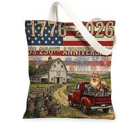 Sac fourre-tout réutilisable en toile pour le 250e anniversaire de mariage - Motif chien de Poméranie - 33 x 38 cm - 4 juillet - Pour femme - Décoration de plage rustique