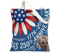 Sac fourre-tout réutilisable en toile pour le 250e anniversaire de mariage - Motif chien de Weimar - 33 x 38 cm - 4 juillet - Pour femme - Plage patriotique - Peinture esthétique - Cadeau