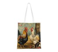 Sac fourre-tout réutilisable et pliable en toile avec imprimé flèches corail et bleu sarcelle pour voyage, plage, gym, travail, école, Imprimé poulet et coq, Taille unique