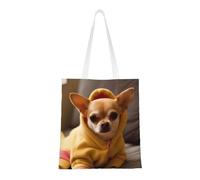 Sac fourre-tout réutilisable et pliable en toile avec imprimé raton laveur pour voyage, plage, gym, travail, école, Chihuahua déprimé mignon, Taille unique