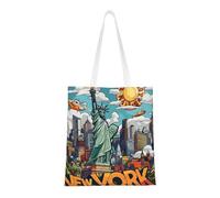 Sac fourre-tout réutilisable et pliable en toile avec motif constellation, amas d'étoiles, galaxies, pour voyage, plage, gym, travail, école, Dessin animé mignon New York Thème Art, Taille unique