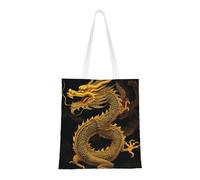 Sac fourre-tout réutilisable pliable en toile avec imprimé empreintes de pattes de chien pour voyage, plage, gym, travail, école, Dragon jaune doré chinois, Taille unique