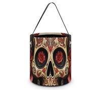 Sac fourre-tout réutilisable pour Halloween, motif tête de mort, rose rouge, sac à goûter portable pour cadeaux, shopping, Crâne en sucre rose rouge, Taille unique