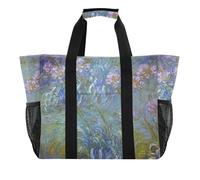 Sac fourre-tout réutilisable pour pique-nique, épicerie, peinture Claude Monet Agapanthe, sac fourre-tout pour femme, sac fourre-tout moderne pour l'été, maman, sac fourre-tout pliable