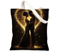 Sac fourre-tout romantique en toile de Saint-Valentin pour faire du shopping, 33 x 38,1 cm, couple afro-américain, amour, mariage, sac d'épicerie réutilisable pour femme, amoureuse, peinture
