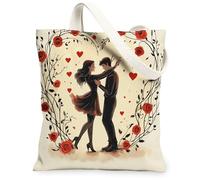 Sac fourre-tout romantique en toile pour la Saint-Valentin pour faire du shopping 33 x 38,1 cm, sac d'épicerie réutilisable pour femme, amoureux de l'amour, peinture esthétique, décoration cadeau