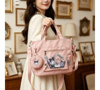 Sac fourre-tout rose multifonctionnel grande capacité avec imprimé Kuromi Mystic Fortune Teller de Sanrio, lot de 2 pièces avec porte-monnaie amovible, multi-port, idéal pour le travail, les voyages,