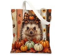 Sac fourre-tout rustique en toile motif hérisson d'automne pour faire du shopping, 33 x 38,1 cm, sac d'épicerie réutilisable en bois pour femme, motif esthétique de vacances, décoration cadeau