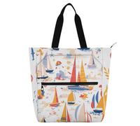 Sac fourre-tout simple pour enfants et adultes, motif bateau à voile, sac fourre-tout gothique avec fermeture éclair pour l'école, le shopping, les courses, fournitures scolaires arc-en-ciel