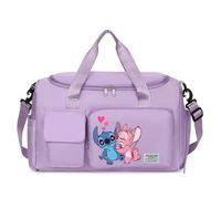 Sac Fourre-Tout Stitch en Polyester avec Intérieur en Oxford, Grand Sac de Voyage Pliable avec Compartiment à Chaussures,Violet