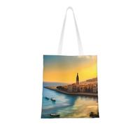 Sac fourre-tout Sunset In Barcelona en toile légère, double poignée, élégant sac fourre-tout pour femme, parfait pour le shopping, le travail et le transport quotidien.