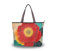 Sac fourre-tout tendance en tissu de soie avec fermeture éclair pour femme, pour bal, fiançailles, cocktail, fête, mariage (fleur de pivoine rouge) L