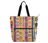 Sac fourre-tout traditionnel pour enfants avec motifs géométriques - Sac à livres pour garçons et filles - Style gothique - Imperméable - Sac de courses avec fermeture éclair pour l'école et les jeux