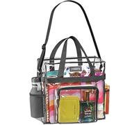 Sac fourre-tout transparent approuvé par les stades - Poches en maille, sangles d'épaule, dessus zippé Parfait pour le travail, l'école, les jeux et les concerts., Transparent/bordure noire