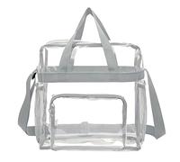 Sac fourre-tout transparent approuvé par les stades - Sac de courses en PVC transparent avec poignée - Gym avec poches zippées, plage pour stade, sport, festival, voyage, gris, Refer to description