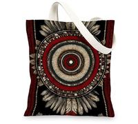 Sac fourre-tout tribal en toile, respectueux de l'environnement, sacs à provisions réutilisables, sacs à bandoulière noirs 33 x 38 cm
