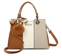 Sac Fourre-tout Tricolore pour Femme Décoré d'un Pompon et d'un Foulard Gallantry Marron Marron