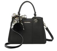 Sac Fourre-tout Tricolore pour Femme Décoré d'un Pompon et d'un Foulard Gallantry Noir Noir