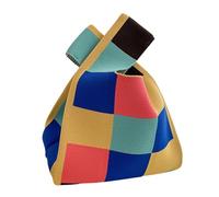 Sac fourre-tout tricoté - Sac en tissu à la mode, sac à bandoulière écologique | Élégant sac de plage au crochet, sac de marché fait main, sac à provisions de style bohème, bo, Royal Blue Yellow