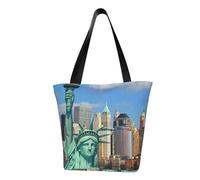 Sac fourre-tout unisexe pour l'été, motif marguerites, fleurs, réutilisable, pliable, décontracté, élégant, pour les courses, la plage, les voyages, le travail, l'école, Statue de la Liberté en