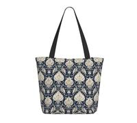 Sac fourre-tout vintage bleu damassé pour femme, grand sac fourre-tout à bandoulière avec fermeture éclair, sacs à main pour le travail et les voyages
