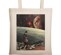 Sac fourre-tout vintage en coton écologique avec roses de l'espace Trippy Earth and Moon Beige