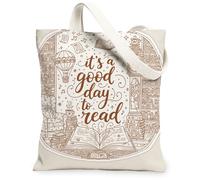 Sac fourre-tout vintage en toile artistique, thème livres et lecture, sacs d'épicerie réutilisables, légers et lavables en toile avec bandoulière, beige, 13x15 Inch