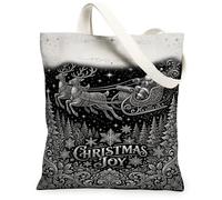 Sac fourre-tout vintage en toile avec citation d'hiver et renne du Père | Illustration monochromatique, image de la forêt enneigée, typographie sophistiquée, accessoire saisonnier d'hiver