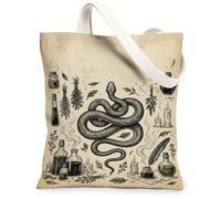 Sac fourre-tout vintage en toile avec illustration de serpent mystique 33 x | Thème apothicaire, esthétique sorcière, illustration d'herbes séchées, atmosphère mystique, style croquis vintage