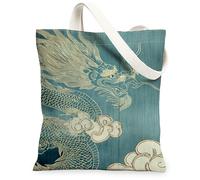 Sac fourre-tout vintage en toile, motif nuage de dragon, sacs à provisions réutilisables, légers et lavables avec bandoulière, bleu, 13x15 Inch