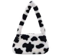 Sac fourrure femme Mini sacs à bandoulière imprimé vache for femmes, main en peluche imprimés, d'hiver sous les bras, fourre-tout moelleux Sac fourré hiver femme(E Small)