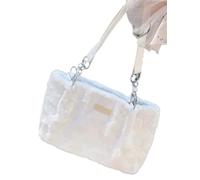 Sac Fourrure Femme Sacs fourre-tout décontractés for femmes Love Heart Ladies Sweet Shoulder Underarm Bags Solid Color Female Fashion Plush Handbags(WHITE)