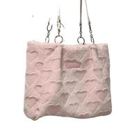 Sac Fourrure Femme Sacs fourre-tout décontractés for femmes Love Heart Ladies Sweet Shoulder Underarm Bags Solid Color Female Fashion Plush Handbags(Pink)