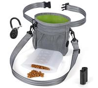 Sac Friandise pour Chien Lot de 4 Accessoires Chien avec Clicker Chien Dressage&Sac a Crottes&Pochette Friandise Chien Intérieur en Silicone&Sacoche Friandises pour Chien avec Ceinture Réglable(Gris)