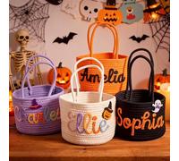Sac Halloween Enfant Personnalisé Prénom - Panier Bonbon Trick-or-Treat Halloween Rangement Tissu - Sachet Basket Bébé Fille Garçon - Cadeau Nouveau Né Déco Chambre