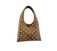 Sac Hobo Clouté éLéGant Sac à main en daim à pois for femmes, sac à bandoulière sous les bras avec rivets en métal clouté, fourre-tout Vintage moto Style Punk(Brown)